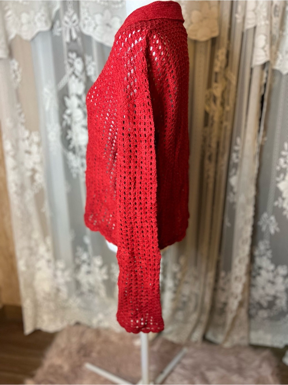 rag & bone Red Openwork Button-Front Cardigan Oversized - Picture 5 of 11